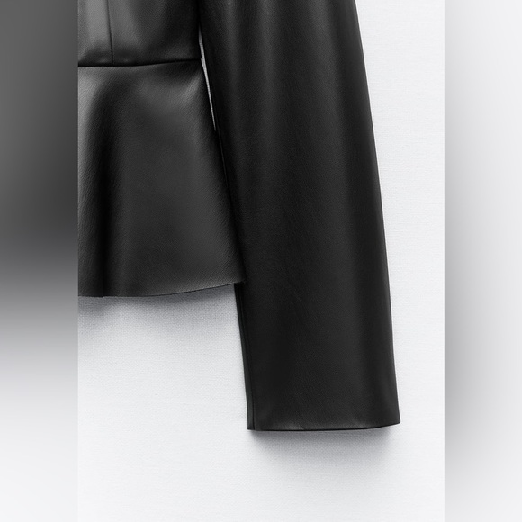 NWT. Zara Black Faux Leather Peplum Blazer/Jacket. Size L, XL. - Picture 9 of 16